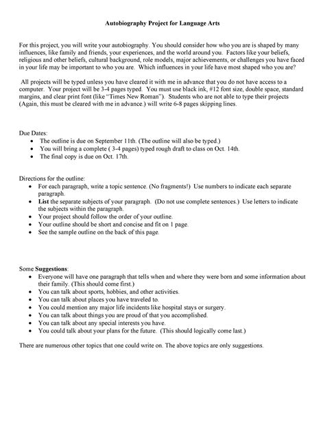 Autobiography Format Examples 23 Autobiography Outline Templates