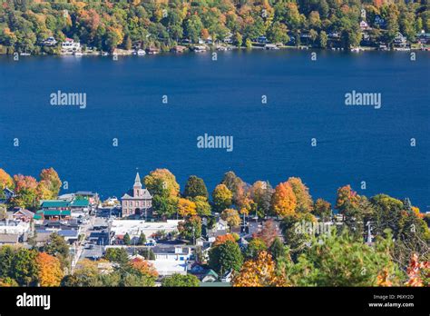 Usa New York Adirondack Mountains Lake George Elevated View Autumn