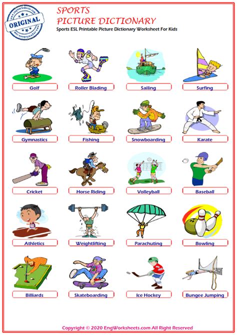 Sports Printable English Esl Vocabulary Worksheets 2 Engworksheets