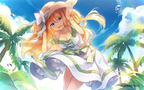 Fondos De Pantalla Ilustración Rubia Pelo Largo Anime Chicas Anime Ojos Azules Sombrero