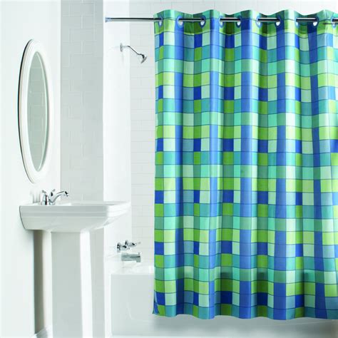 Hookless Checkmate Fabric Shower Curtain Bathroom Cover Waterproof