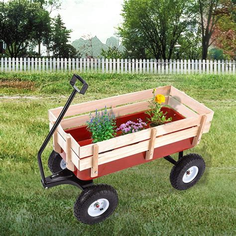 Garden Cart Wood Wagon Uenjoy Outdoor All Terrain Pulling Children