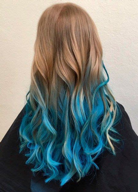 Light Brown To Blue Ombre Blue Dip Dye Hair Light Brown Hair Dye
