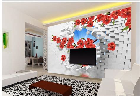 Custom 3d Mural Wallpaper Brick Wall Flower Personality