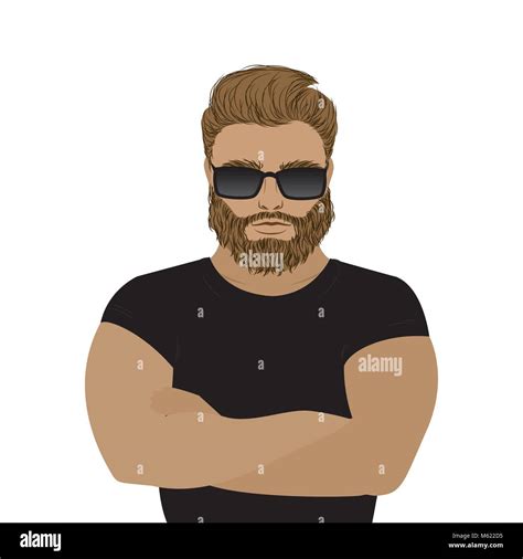Strong Man Athlete Illustration On White Background Bearded Hipster