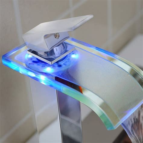 Led Waterfall Bathroom Sink Faucet Glass Chrome Bathroom Led Color