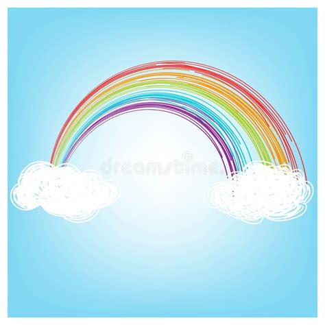 Sol Feliz Con Una Nube Y Un Arco Iris En Un Cielo Azul Ilustraciones