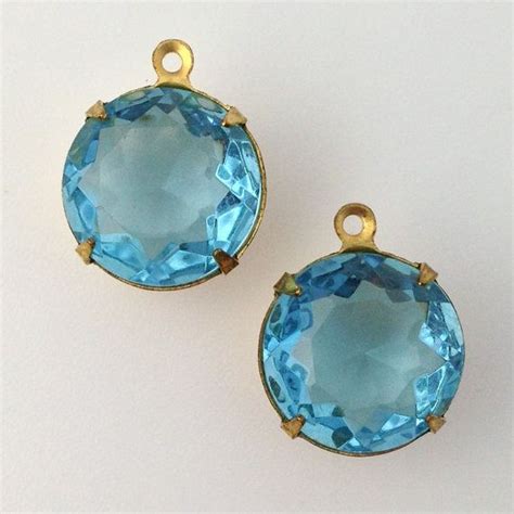 Vintage Aqua Faceted Glass Stones 2 Loop Brass By Yummytreasures 399