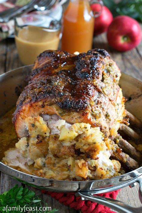 Set the meat on a rack set into a roasting pan. Cider Glazed Bone-in Pork Roast with Apple Stuffing | Recipe | p o r k | Bone in pork roast ...