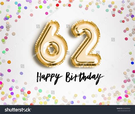 62nd Birthday Celebration Gold Balloons Colorful Stock Illustration