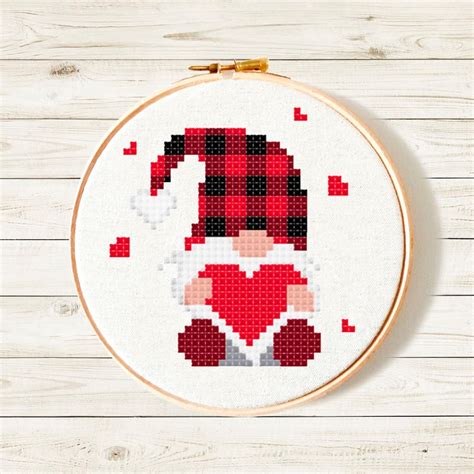funny valentine gnome cross stitch pattern gnome cross etsy