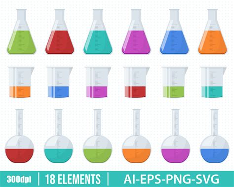 Laboratory Chemical Flask Clipart Vector Design Illustration Etsy
