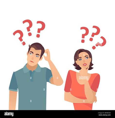 Vector Of A Confused Young Couple Woman And Man Thinking Having Many