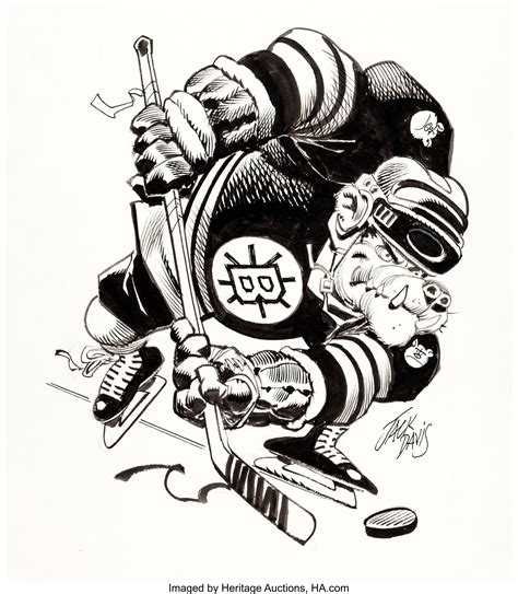 Jack Davis Boston Bruins Hockey Illustration Original Art Hot Lot