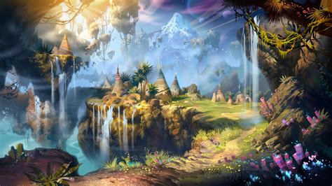 Fantasy Art Waterfall Mountains Wallpapers Hd Desktop