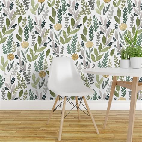 Pre Pasted Wallpaper 2ft Wide Spring Leaves Green Botanical Modern