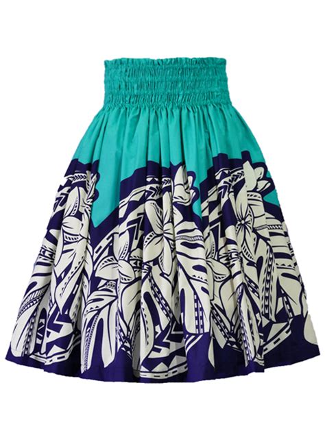 Hula Pa U Skirt With Plumeria Monstera Print Aqua Navy J2596