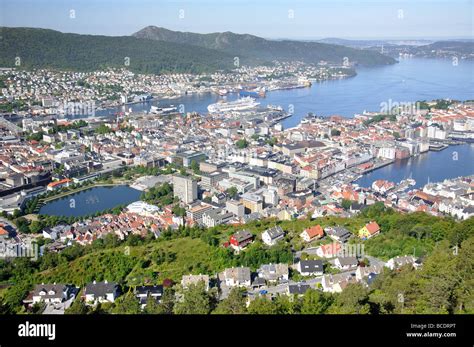 City View From Mount Fløyen Fløibanen Funicular Railway Bergen