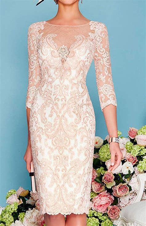 Chiffon Mother Of The Bride Dresses Lace Tea Length With 34 Sleeves