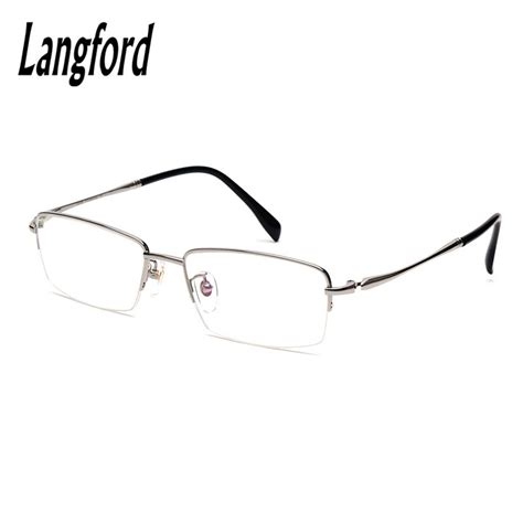 Langford Brand Half Frame Titanium Optical Eyeglasses Frames Mens Gold Eyewear Prescription 143