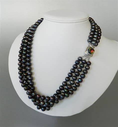 Black Pearl Necklace Multi Strand Statement By UrbanPearlStudio