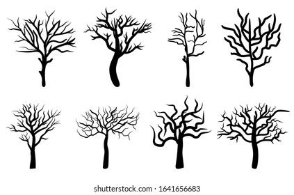 Naked Trees Silhouettes Set Isolated On Stock Vector Royalty Free