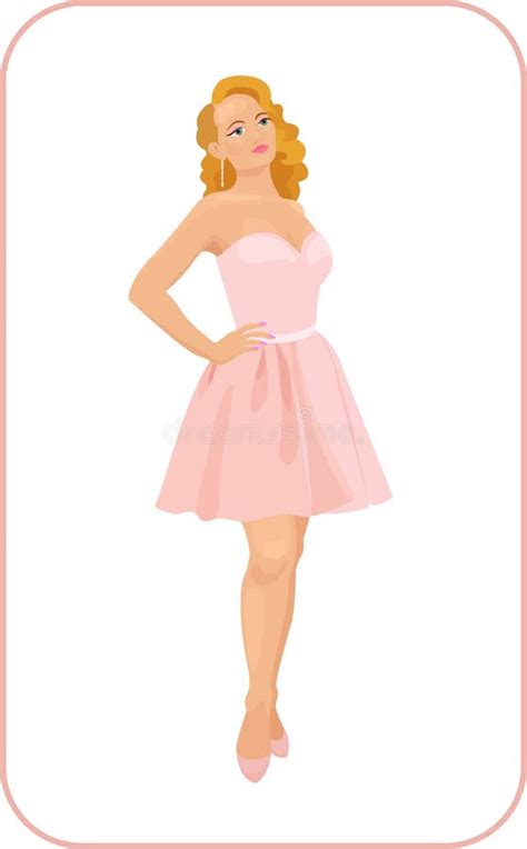 Beautiful Woman In Pink Dress Vector Illustration On White Background