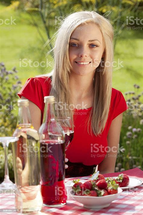 Picnic Girl In A Red Dress Stock Photo Download Image Now Picnic
