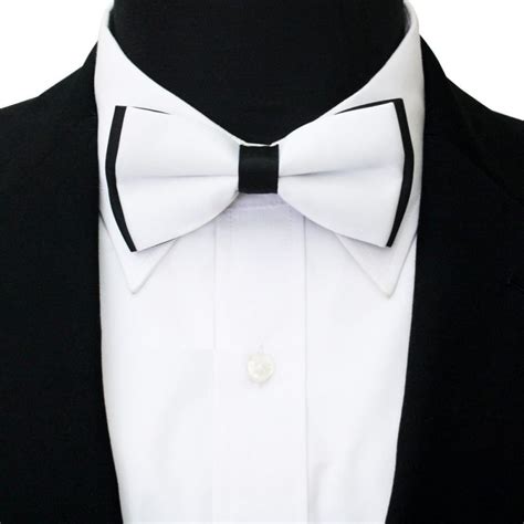 Mens Plain White And Black Satin Bow Tie