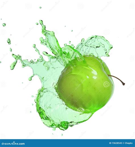 Green Apple In Juice Splash Isolate On White Stock Image Image Of
