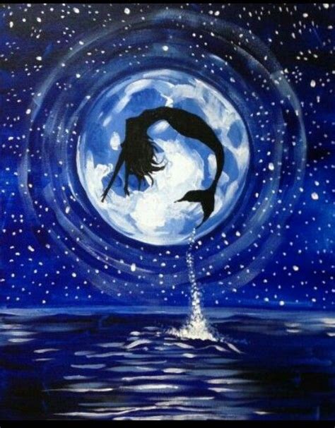 Mermaid In The Moonlight Night Painting Painting And Drawing Canvas