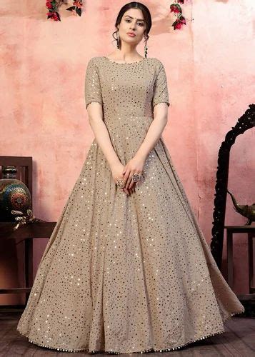 beige georgette party wear sequins work gown at rs 1750 new panvel navi mumbai id 26754401530