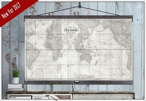 Vintage Pull Down Map World Map On Canvas 1883 60w X Etsy