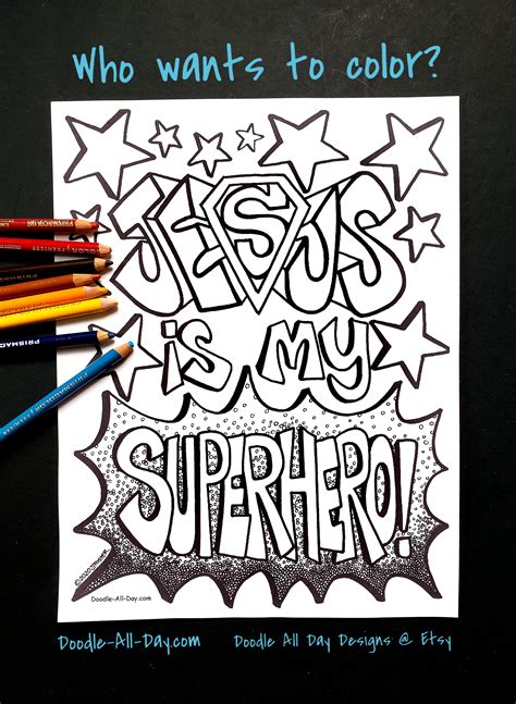 Superhero Coloring Page Jesus Is My Superhero Superhero Etsy Canada