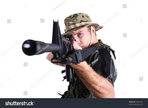 Soldier Pointing Rifle Stock Photo 52361392 Shutterstock