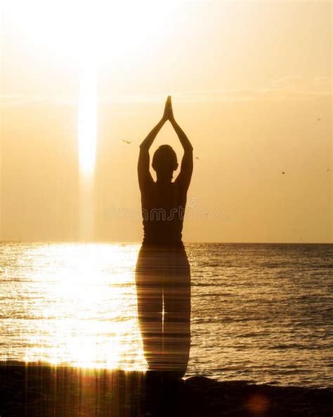 Yoga On The Beach At Sunrise Stock Image Image Of Coastline Orange