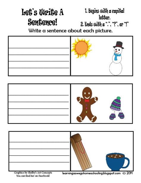 Learning As We Go Lets Write A Sentence Writing Prompt Worksheet Winter Sentence Writing