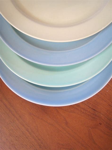 4 Lu Ray Dinner Plates Rocking Pastels Circa 1948 Dinnerware Mid