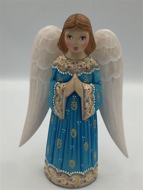 78 Wooden Angel Figurine Hand Painted Carved Christmas Etsy