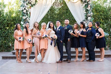 Bridal Party In Peach And Navy Blue Colors Arizona Wedding
