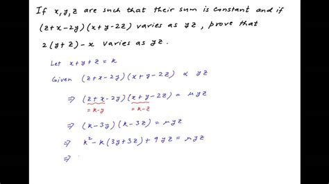 prove that 2 y z x varies as yz if z x 2y x y 2z varies as yz and sum of x y z is constant