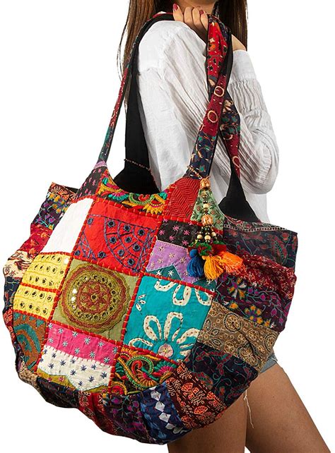 Floral Embroidered Boho Tote Shoulder Bag Large Fashion Beach Women Carry All Travel Weekender