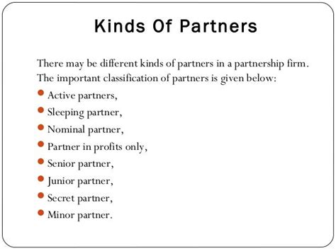 Kinds Of Partners