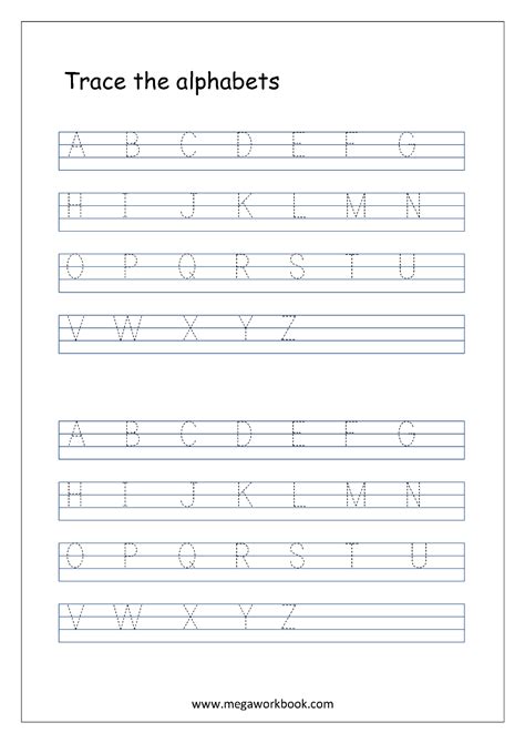 They are most suitable for a kindergarten class, but older preschoolers or even first graders will benefit from tracing their letters. English Worksheet - Alphabet Tracing in 4 lines - Capital Letters Tracing A … | Alphabet tracing ...