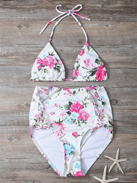 [50 off] floral high waisted triangle bikini set rosegal