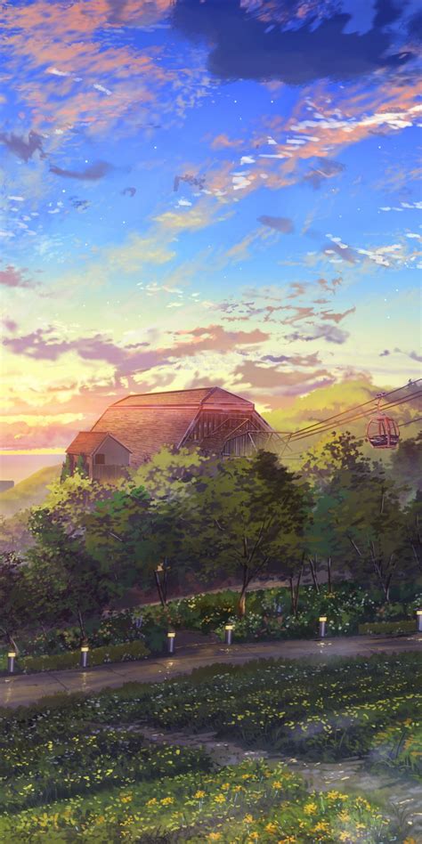Sunset Garden Artwork 1080x2160 Wallpaper Anime Places Landscape