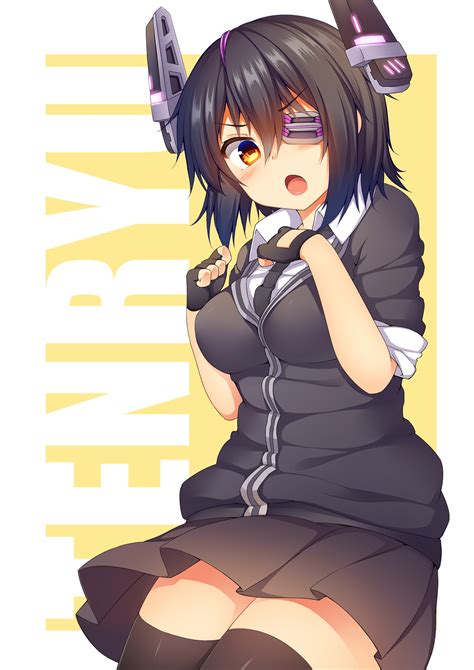 4549892 Tenryuu Kancolle Anime Girls Desk Hands In Hair Big Boobs Skirt Shirt White