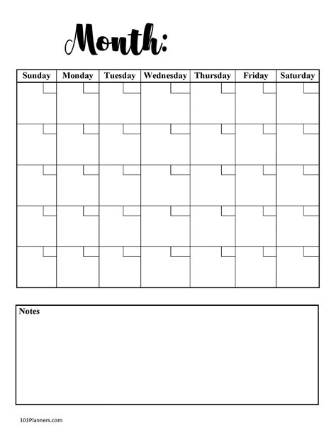 Blank Monthly Calendar Template Pdf Printable Year Calendar Free 6
