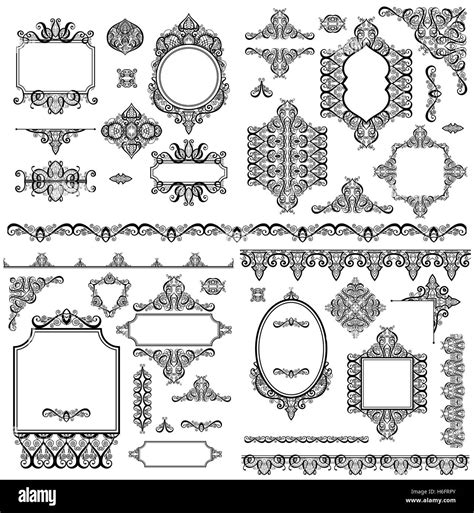 conjunto de elementos de diseño en blanco y negro y decoración de página imagen vector de stock