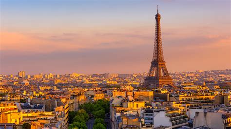 Panoramic Sunset View And Skyline Of Paris With Eiffel Tower France